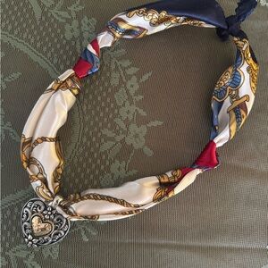 Handmade Silk Scarf Necklace with Heart Pendant